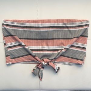 Striped bandeau tie crop top